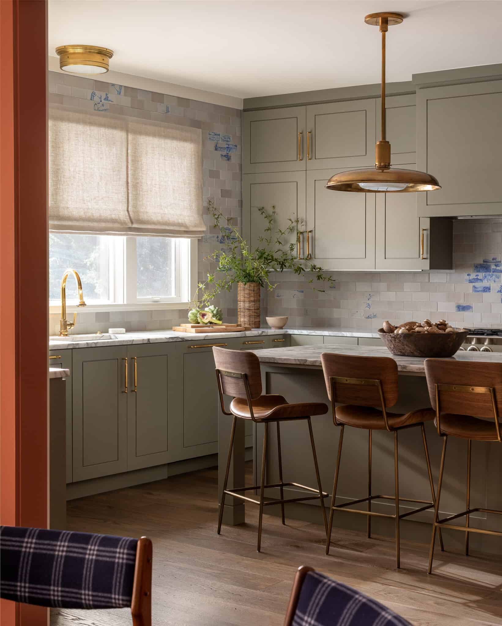 Heidi Caillier Design Seattle interior designer green kitchen cabinets 