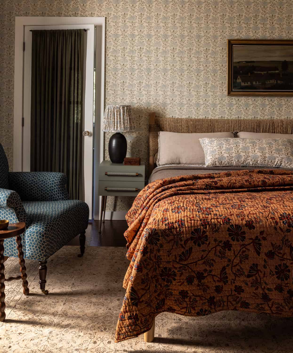 Heidi-Caillier-Design-Hudson-Valley-house-bedroom-wallpaper-eaves-cozy